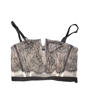 Victorias Secret Black Lace Long Line Strapless Boning Bra Size Small